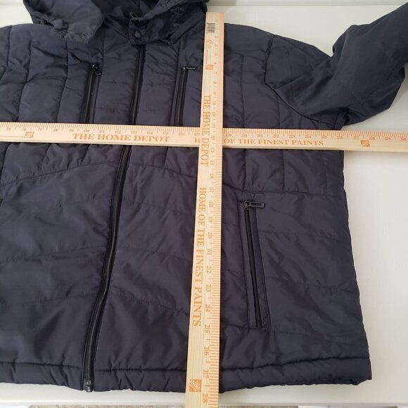 Tumi Tech Puffer Coat Quilted Hooded Polyester Pockets Black Mens XL - Picture 12 of 14